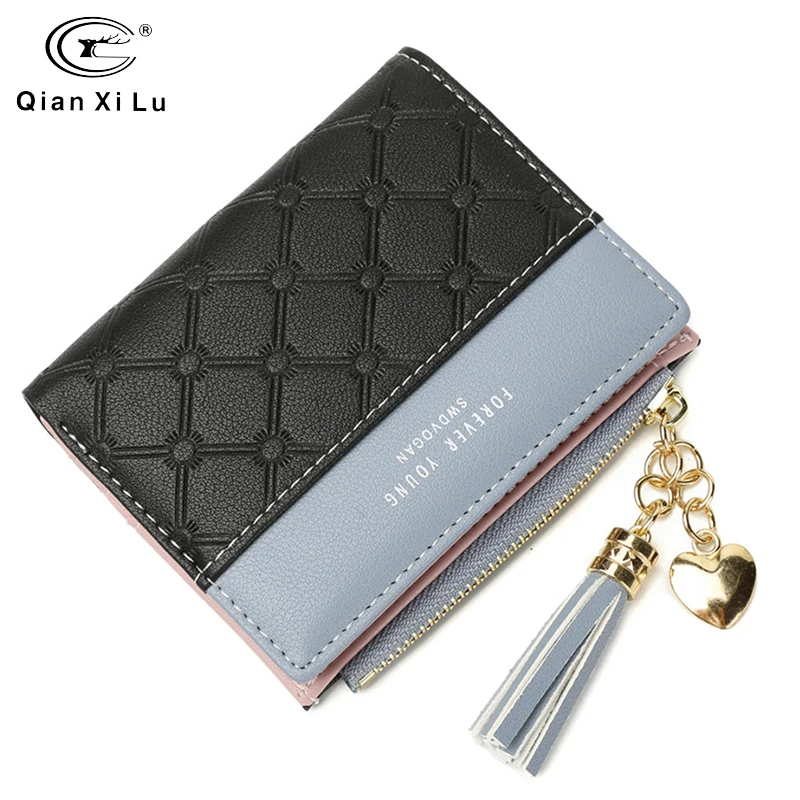 Женский короткий кошелек из искусственной кожи маленький для монет милый мини с