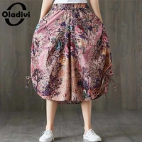 oladivi 3 color oversized fashion floral print wide leg pants women casual loose bottoms cotton linen capri big leg trousers 5xl