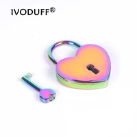 rainbow color heart lock with key metal padlock heart shape 45x59mm with high quality