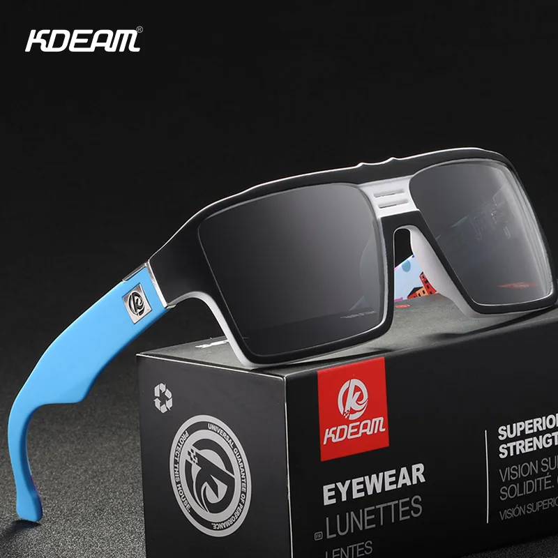 

Retro Square Sunglasses Men Polarized KDEAM Keyhole Bridge Design Shades Twin Logo Mirror Lens With Free Box