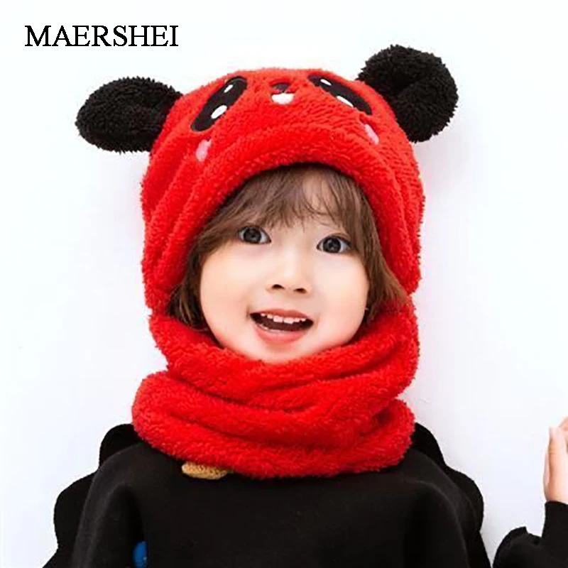 

Детские зимние шапки с ушками для девочек и мальчиков, Детские теплые шапки, комплект с шарфом, детская шапочка, трикотажная Милая шапка для ...