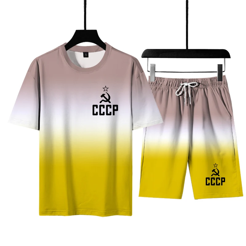 

Summer fashion suit men's leisure beach suit short sleeve 2-piece sports suit + shorts fashion sports suit 2021 couple sports su
