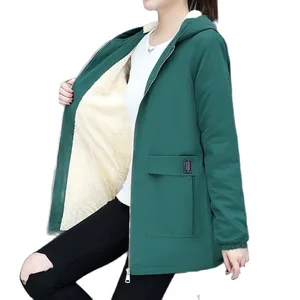 4XL Women Windbreaker 2022 New Autumn Women's Fleece Jacket Coats Loose Hooded Mid Long Overcoat Zip