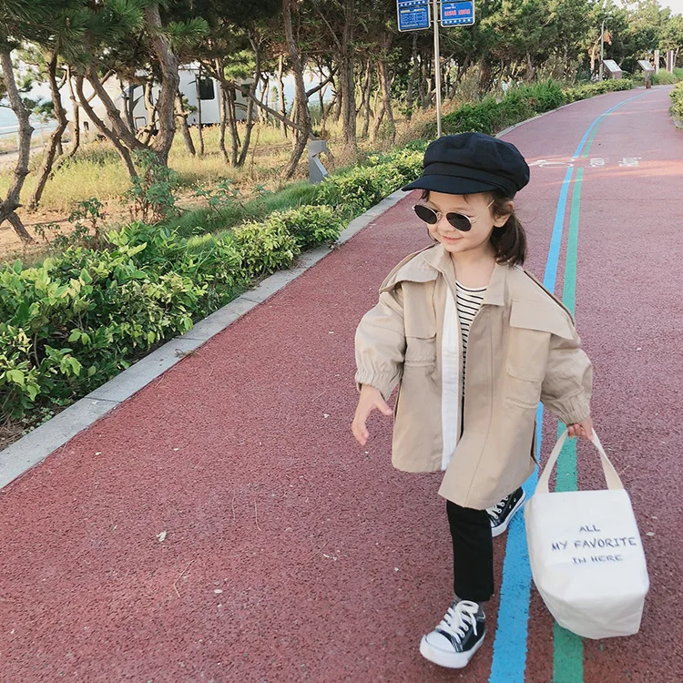 Модный Тренч в Корейском стиле для девочек большие размеры модная однотонная