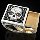 Уникальный дизайн двухцветное кольцо панк череп серебряного цвета золотого цвета с секретным отделением шкатулка Подарок на юбилей кольцо хип-хоп ювелирные изделия