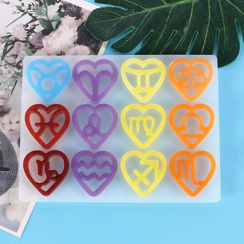 

DIY Crystal Epoxy Resin Heart Craft Twelve Constellation Love Shape Silicone Mold UV Resin Jewelry Pendant Mould