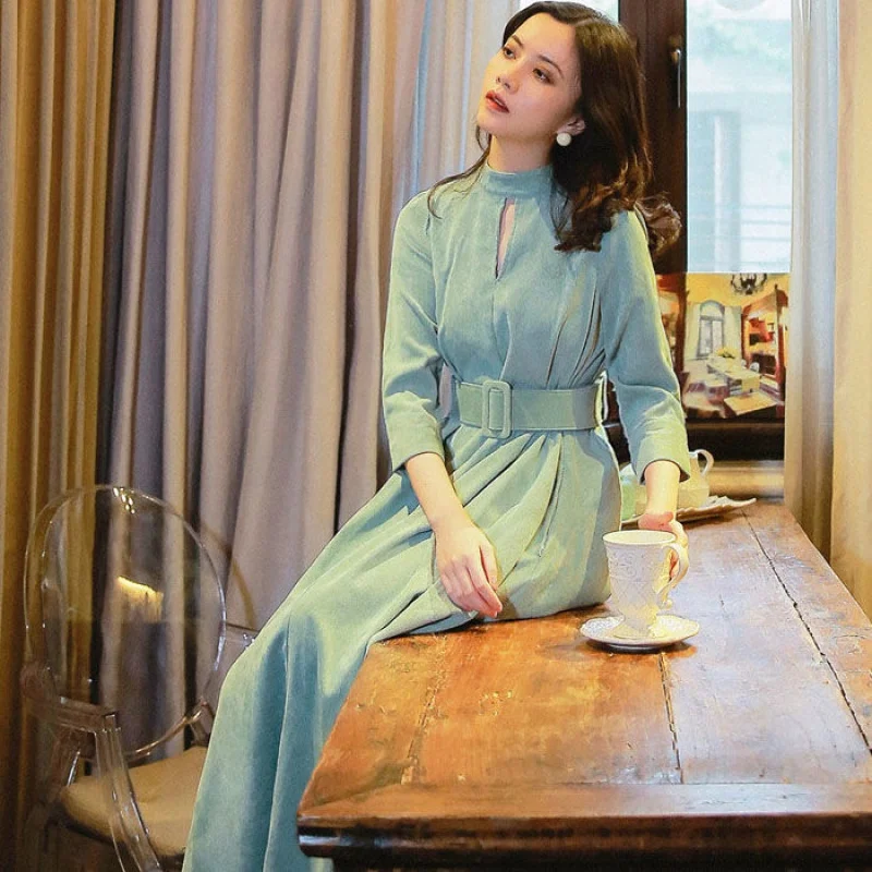 Новые весенние женские платья-трапеции Timis Li платья с воротником-стойкой и