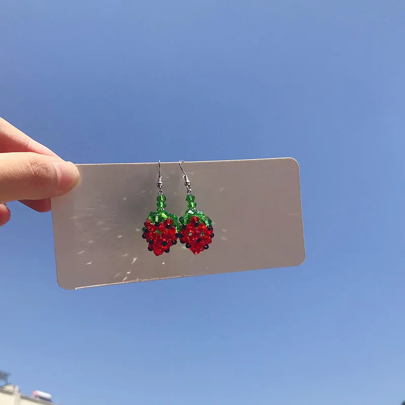 2019 Новое поступление серьги гвоздики в форме фруктов Кристалл Клубника ручной