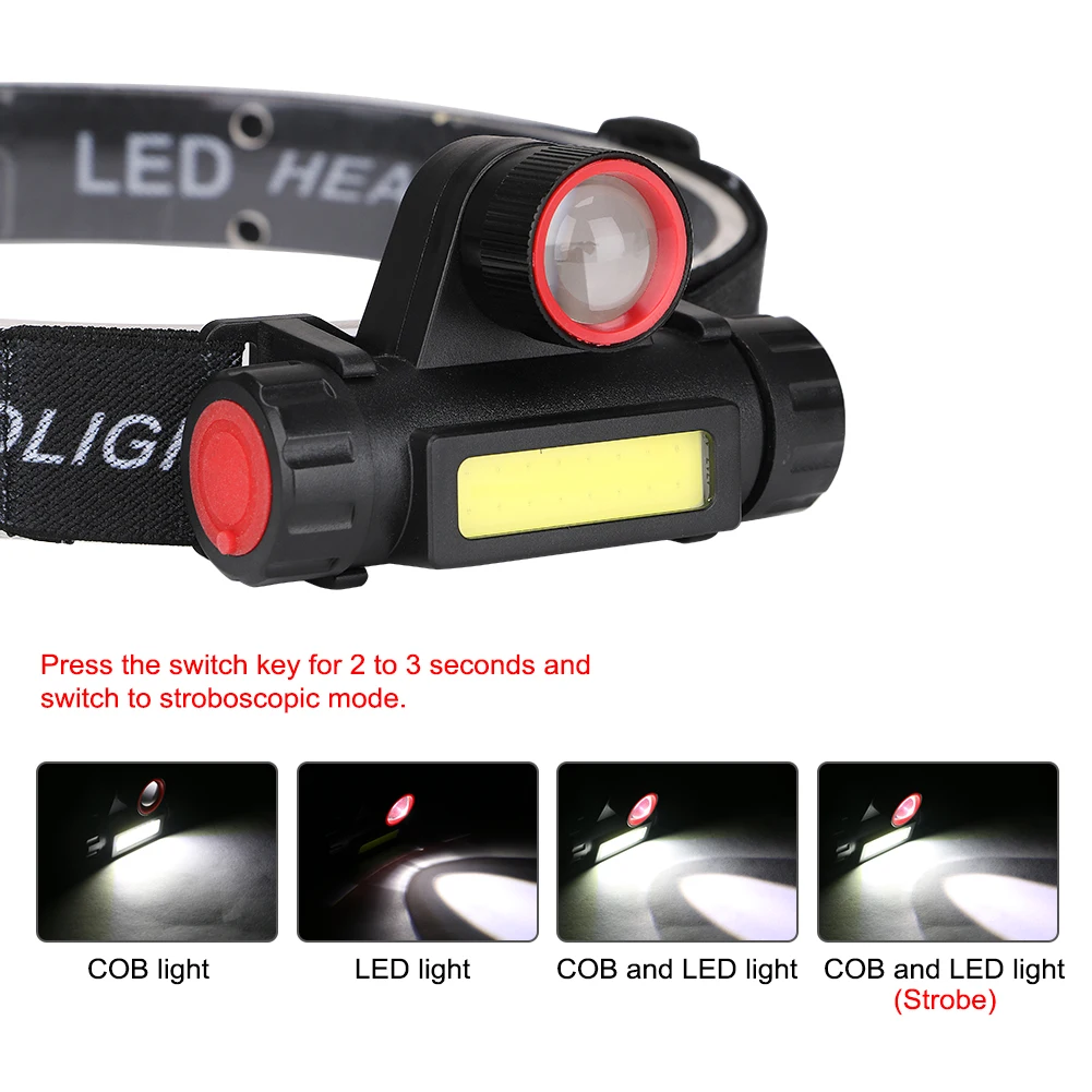 COB LED Headlight Headlamp Zoomable Focus Head Light Magnetic Work Flashlight USB Rechargeable 18650 Torch Night Fishing Light