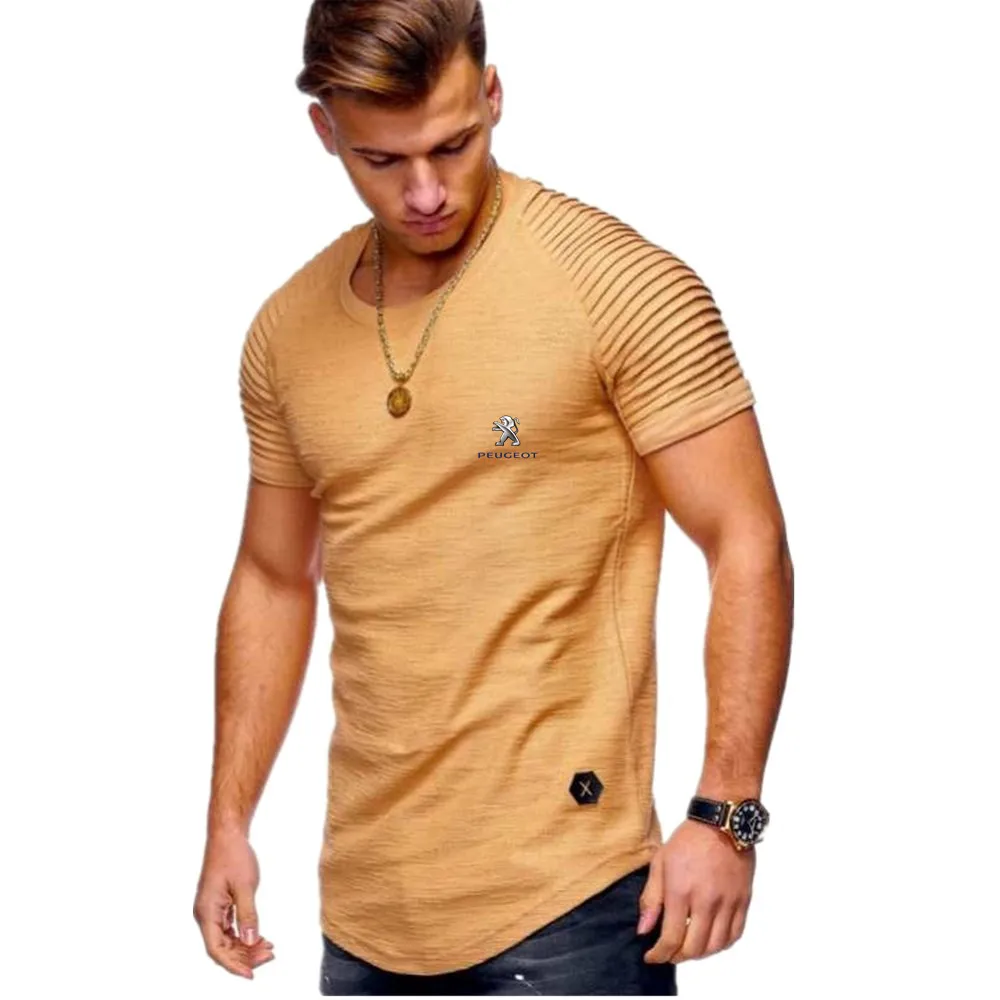 

2021 Spring and summer new men's O-neck slim-fit printing PEVGEOT car logo short-sleeved men's foldable raglan T-shirt top men