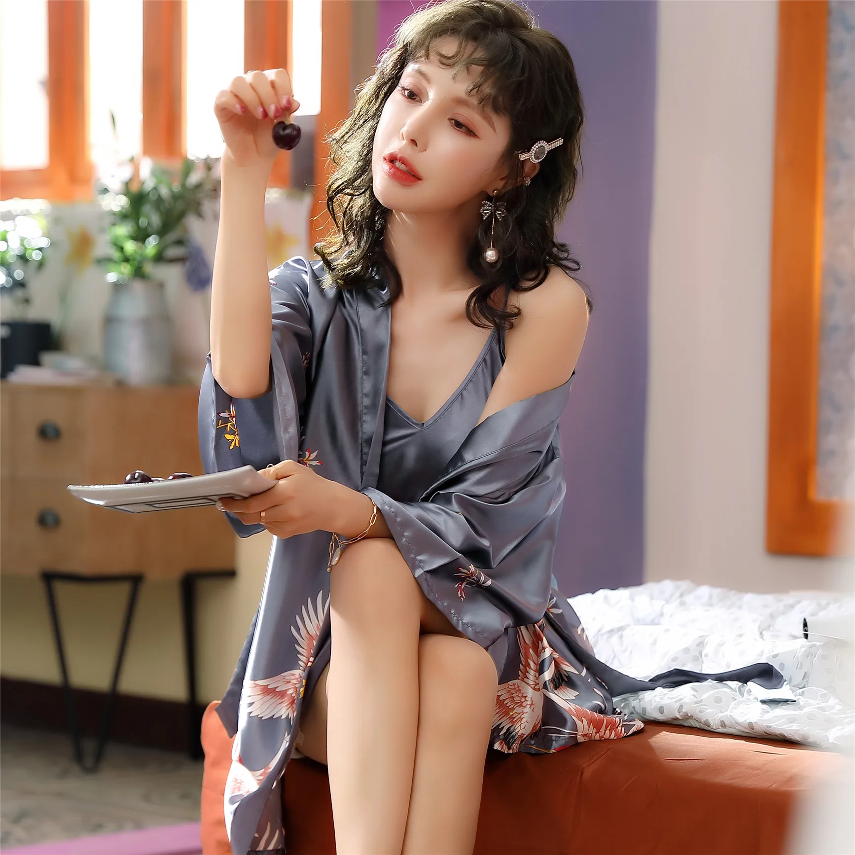 Silky Kimono Robe Bath Gown Japanese Male Long Sleepwear Animal Print Pajama Casual Rayon Robes Men Full Sleeve Nightwear Couple