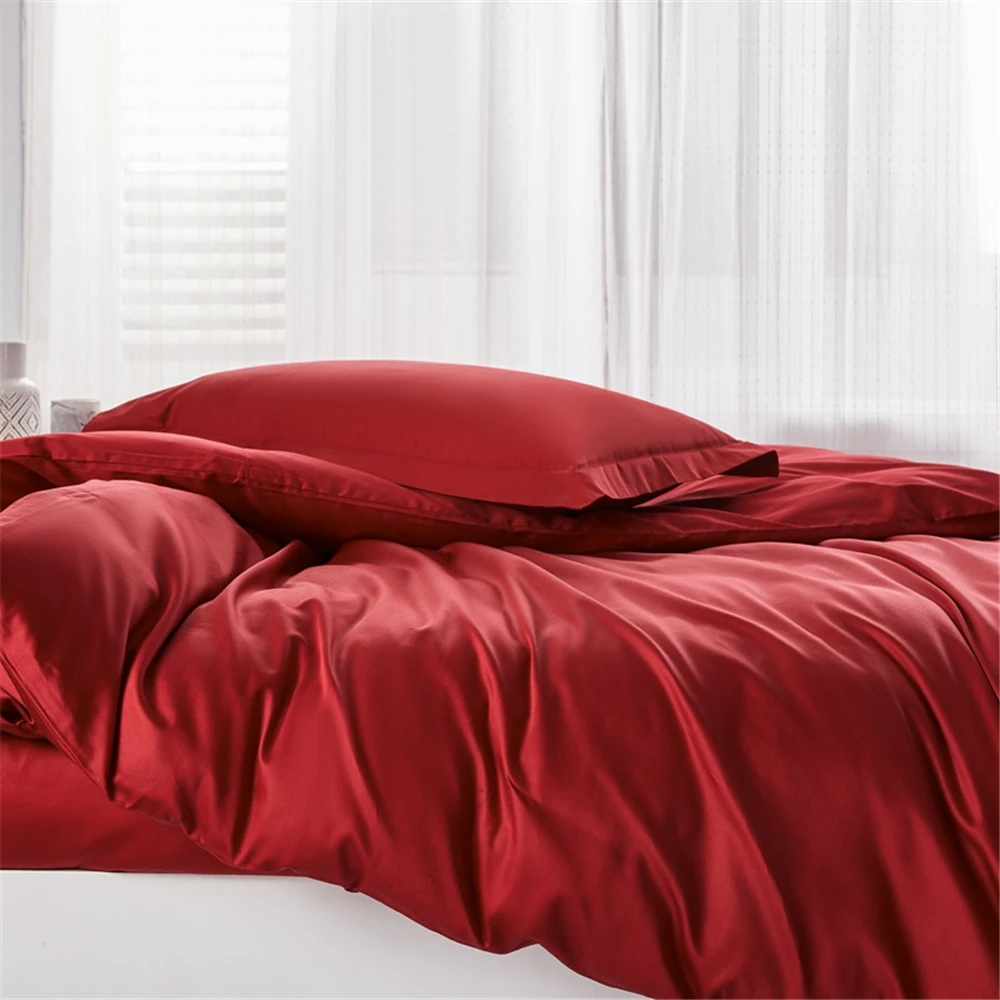 

Lofuka Women Noble Red 100% Cotton Bedding Set Soft Duvet Cover Set Hotel Quality Double Queen King Fitted Sheet Pillowcase 4pcs