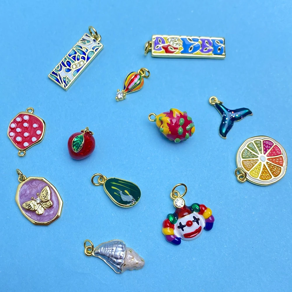 

Butterfly Fruit Clown Diy Pendant Jewelry Colorful Enamel Charms Pendants Necklace Phone Accessories Copper Inlaid Zircon 2021