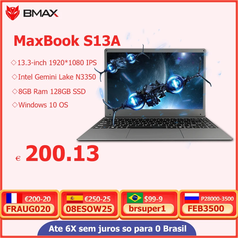 

Ноутбук BMAX S13A, 13,3 дюйма, процессор Intel N3350, четырехъядерный, windows10, ноутбук 1920*1080, 8 Гб ОЗУ, 256 Гб SSD, Двойной Wi-Fi, HDMI, USB, ноутбук, ПК