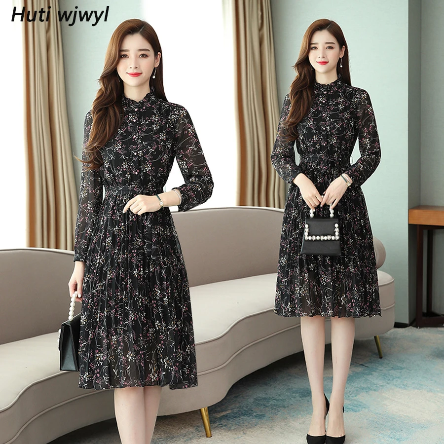 Осень зима 2XL размера плюс с длинными рукавами и принтом платье 2021 в винтажном