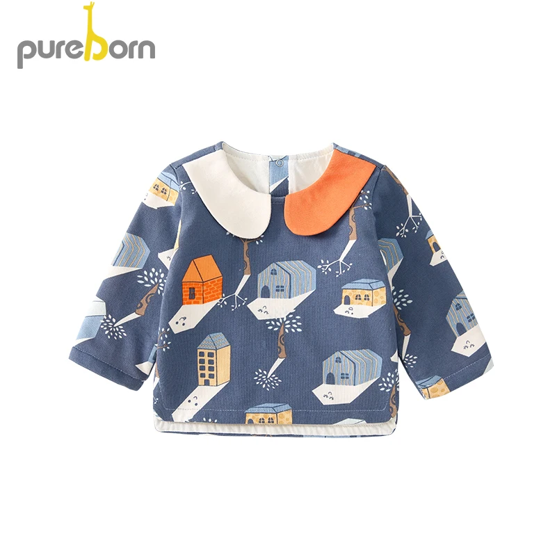 Детская блузка для девочек Pureborn хлопковая рубашка с круглым воротником и