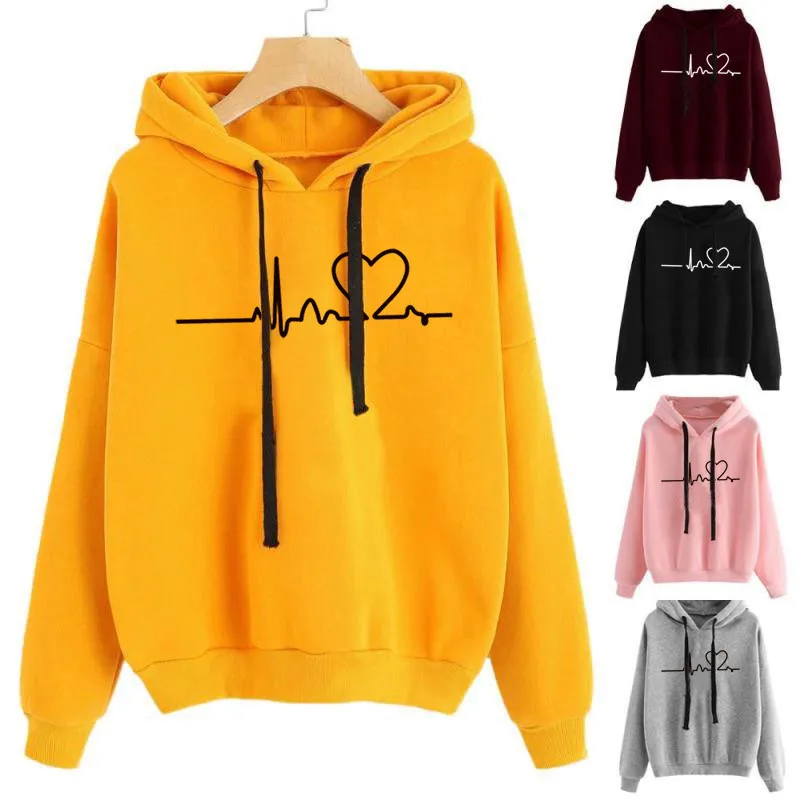 

Women Sweatshirt Hoody Ladies Hooded Heartbeat Printed Casual Pullovers Girls Long Sleeve Autumn Winter Clothes Plus Size #SRN