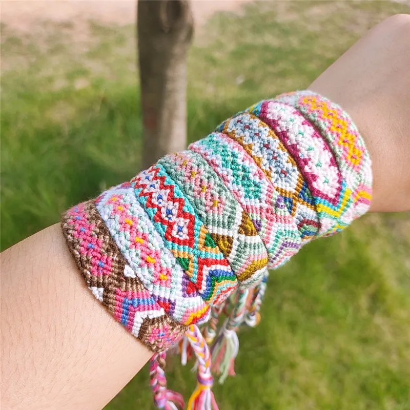 Плетеный браслет ручной работы в богемном стиле для женщин и мужчин разноцветные