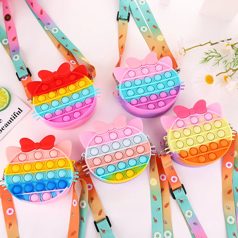 

silicone simple rainbow unicorn decompression coin purse push bubble anti-stress children toy key chain wallet Children's gifts