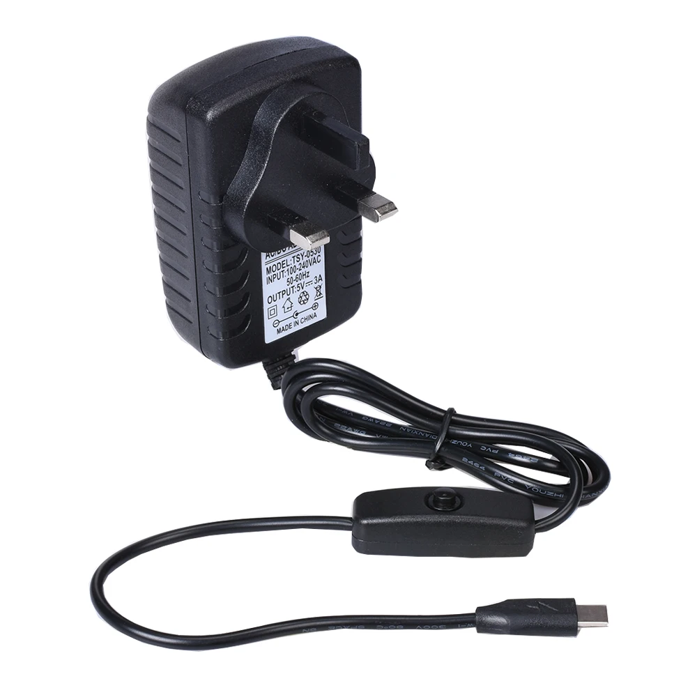 Адаптер питания для Raspberry Pi 4B 5 В 3 А USB Тип C зарядное устройство США/Великобритании