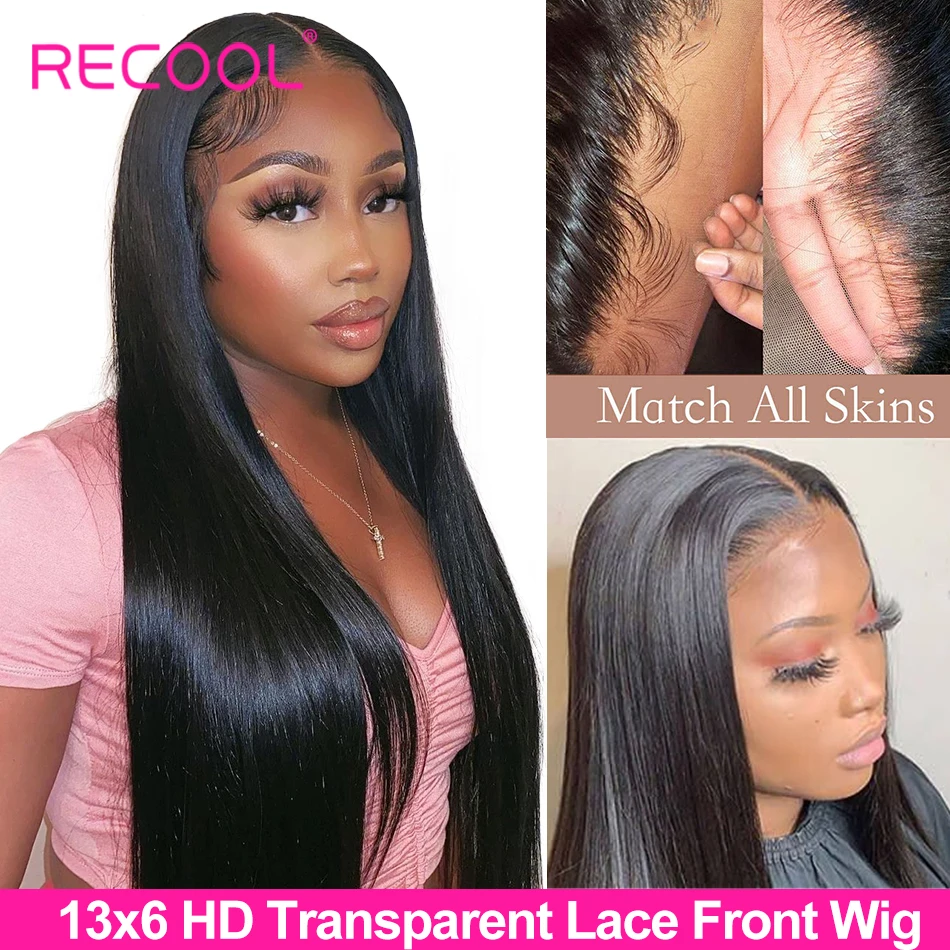 Recool HD прозрачный кружевной парик прямые кружевные передние человеческие волосы