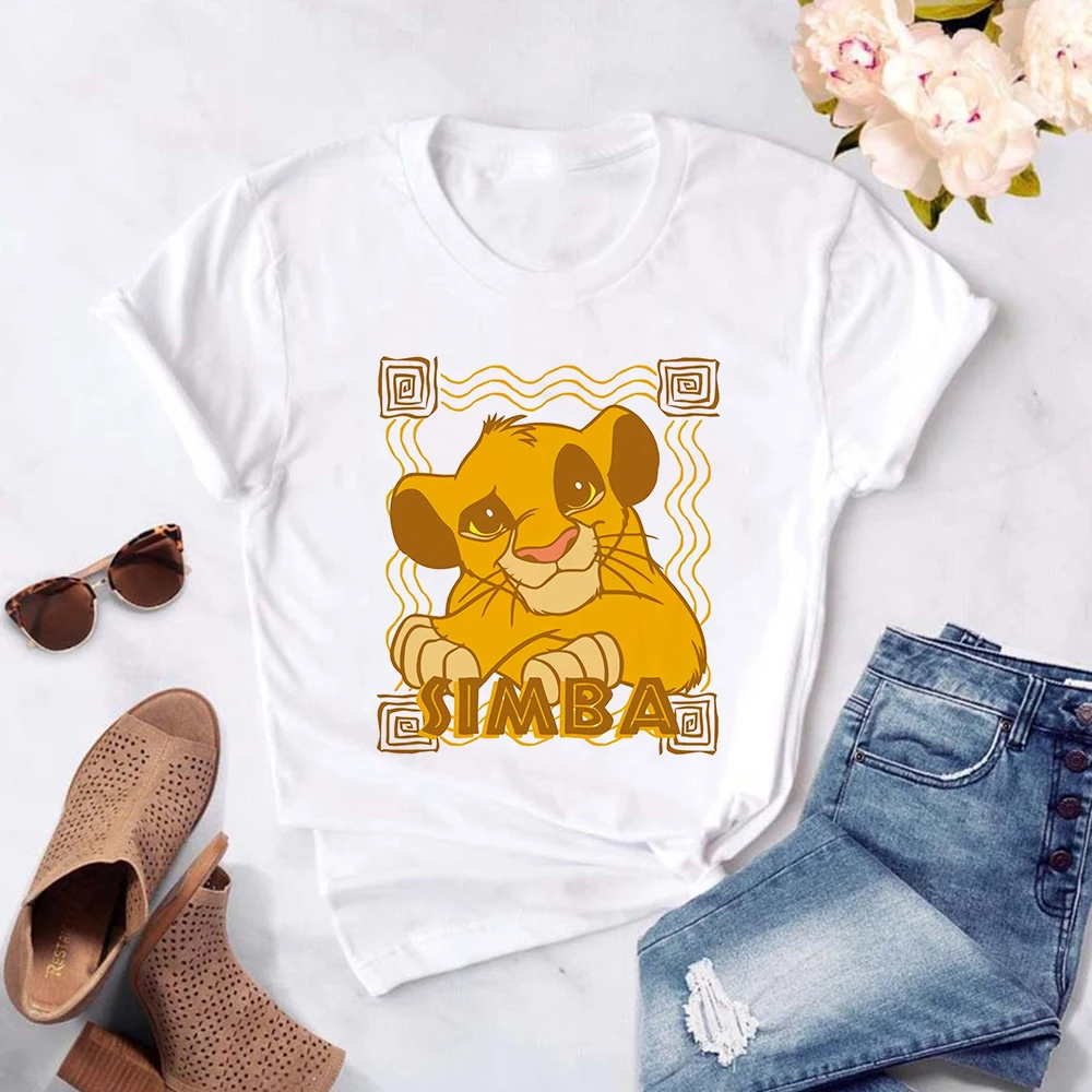 

Disney New Women's T shirt Harajuku Trend Lion King Simba Oversize Printed Short Sleeve T Shirts Femme Summer Casual Streetwear