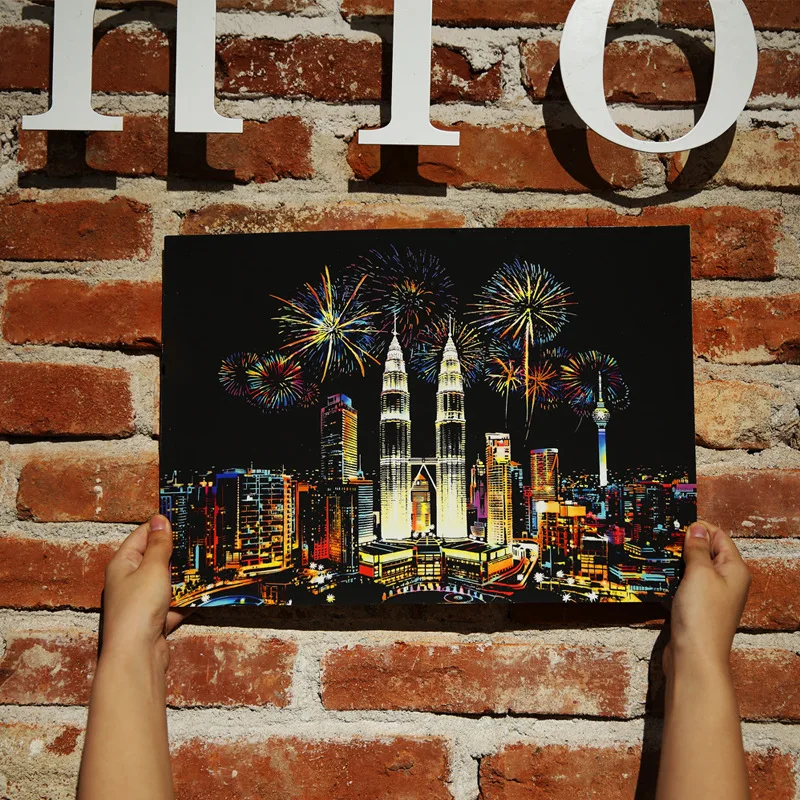 Pinturas para rascar de la ciudad, manualidades de arte, papel de descompresi&oacute;n, juguetes de dibujo, decoraci&oacute;n del hogar, imagen de Par&iacute;s y Londres, 41x28cm-2