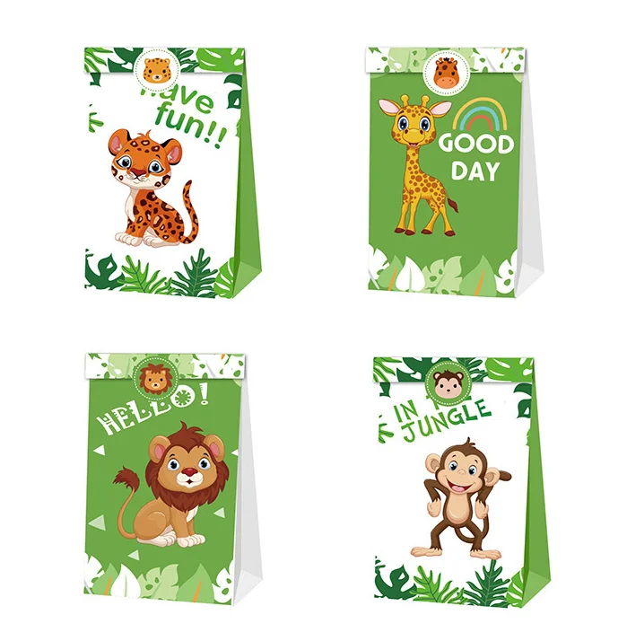 24 шт тема джунглей мешок для конфет на вечеринку бумажные подарочные пакеты