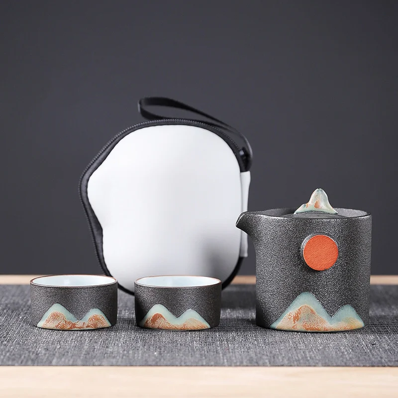 Family Kungfu travel tea set one pot two cups can business gift portable cup |