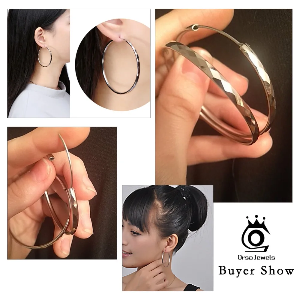 ORSA JEWELS Полированные Медные Серьги-кольца, Простой Большой Круглый Стиль, резной Дизайн 50 мм, классические преувеличенные модные ювелирные изделия OE09