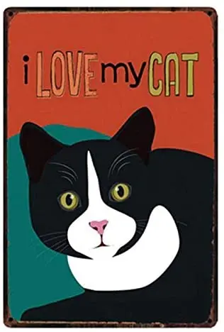 

I Love My Cat Cute Rustic Metal Tin Sign Vintage Retro Man Cave Bar Wall Decor 12"x8"