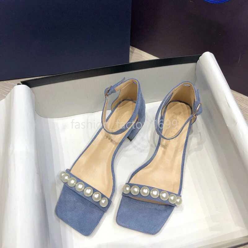 

Summer women's sandals spring and autumn leather fashion office Pearl Roman shoes metal buckle thick heel designer style elegant