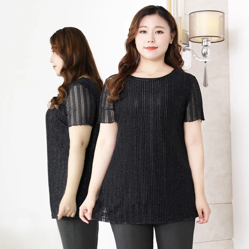 

4XL to 10XL Extra Plus Size Women Tops and Blouses Short Sleeve Thin Casual Shirts Female Black Blusas Mujer De Moda TA20132T