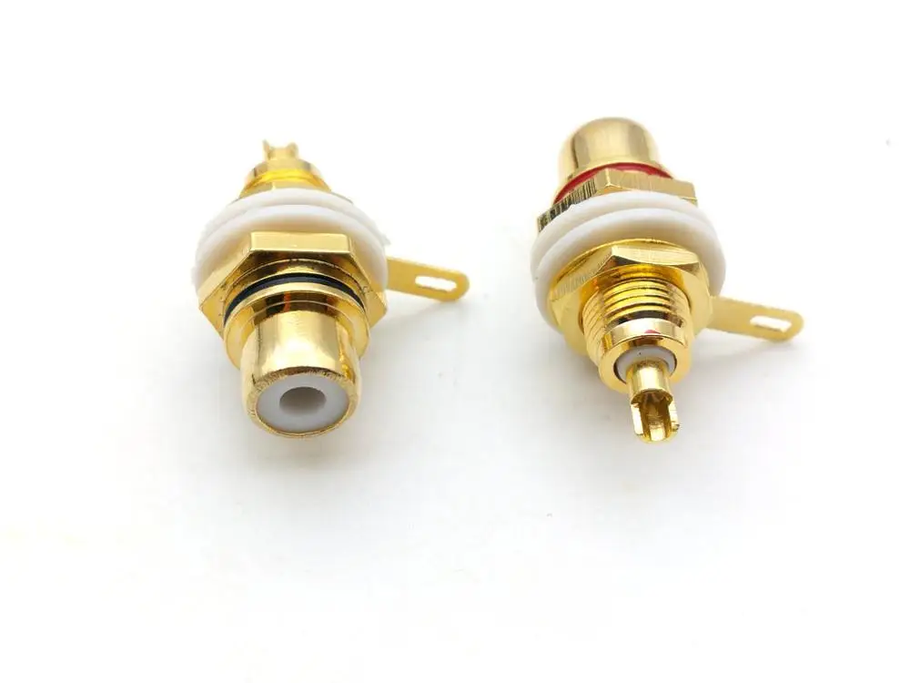 Медный разъем RCA для монтажа на панели позолоченный 24K (красный + черный) |