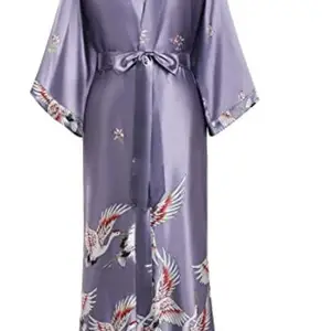 Satin Sleepwear Women Brides Wedding Robe Sleepwear Silky Nightgown Casual Bathrobe Animal Rayon Lon