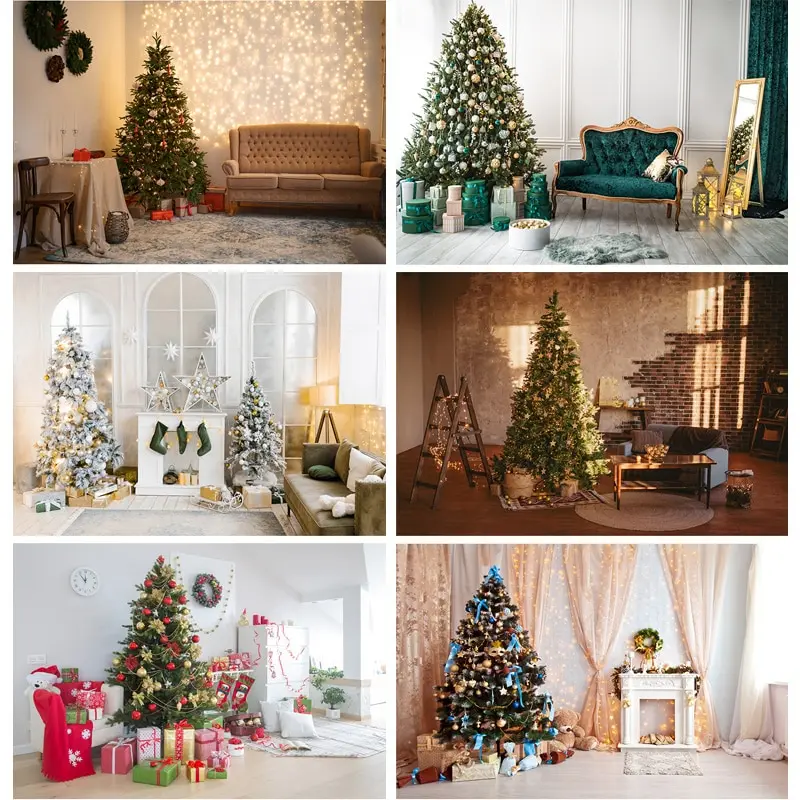 

SHUOZHIKE Christmas Theme Photography Background Christmas Tree Fireplace Backdrops For Photo Studio Props 21523DYH-48