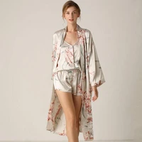 print flower women kimono bathrobe gown intimate lingerie satin nightwear nightyrobe suit sexy sleepwear silky nightgown
