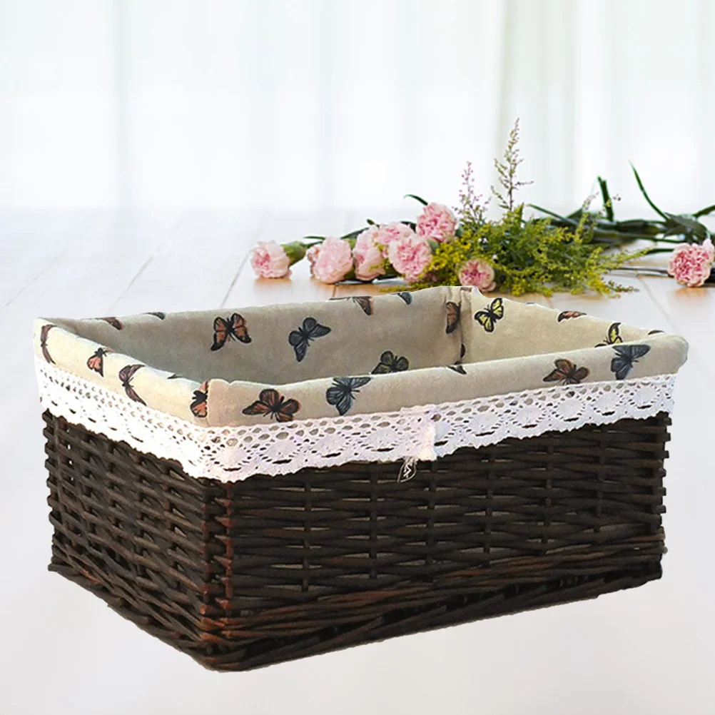 

4 pcs Wicker Storage Basket with butterfly-printed Lining Laundry Storage Organizer for Toys Books Clothes SIze S(Dark Brown)