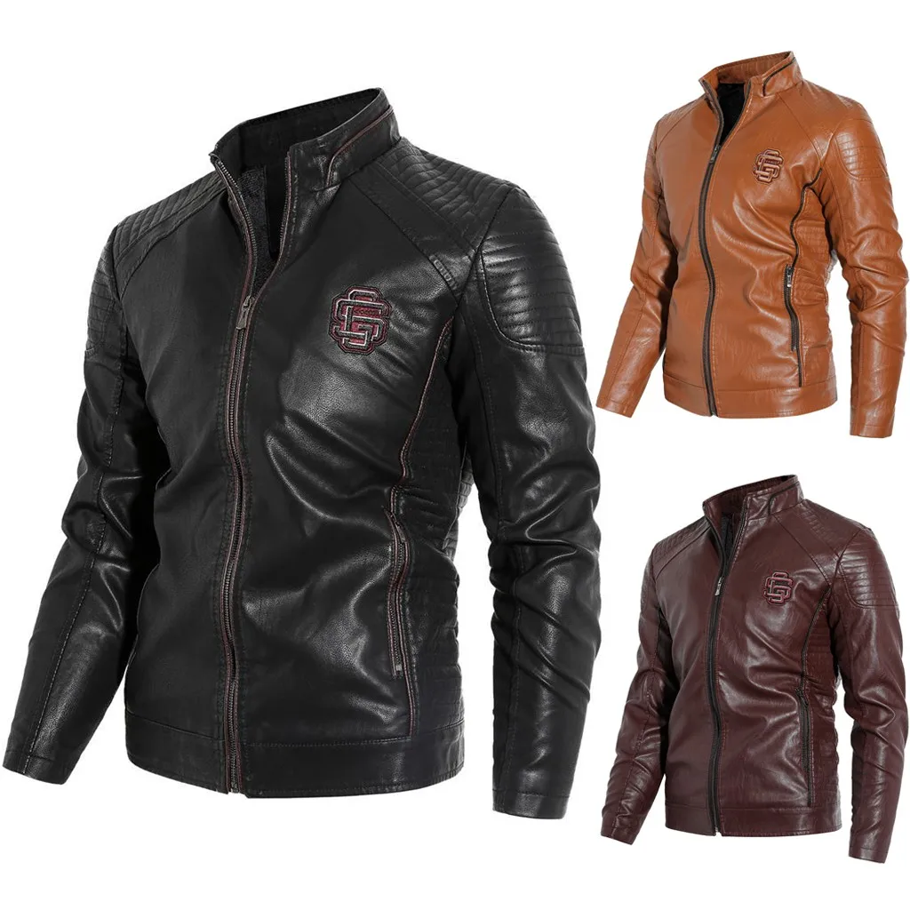 Мужская куртка в винтажном стиле крутая кожаная с длинным рукавом осенне зимнее