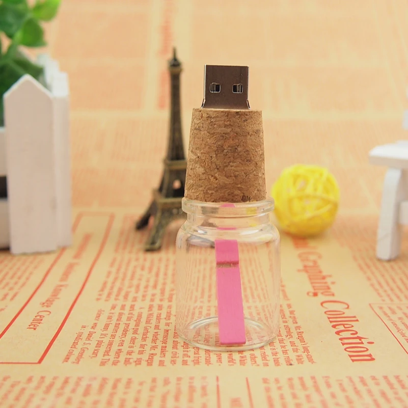 Стеклянная бутылка для дрифта с пробковым USB флэш-накопителем (прозрачный) 4 ГБ 8 16