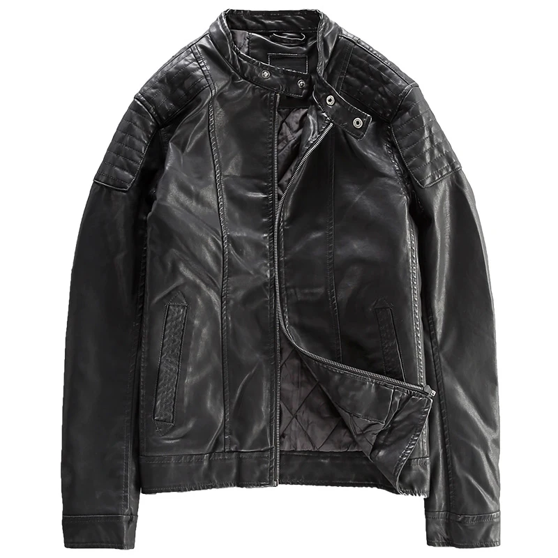 Мужская куртка из искусственной кожи в винтажном стиле осенне-зимняя байкерская