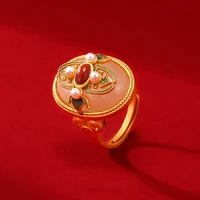 luxury vintage open rings with hetian dainty enamel pearl jewelry matte gold ring for women wedding engagement bijoux femme