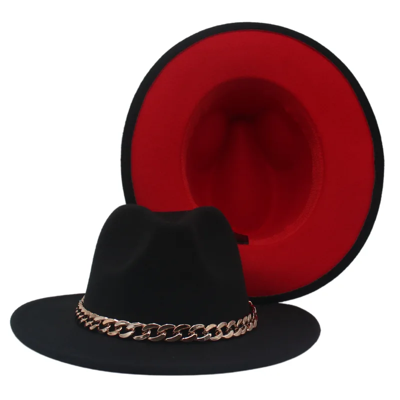 Шляпа фетровая унисекс двусторонняя с золотистой цепочкой для церкви белого