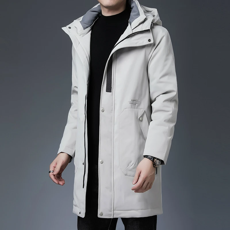 

Down Jacket Men Long Thick Winter Jackets Hooded Down Coat Men Solid Fashion Overcoat Outerwear Warm Men Long Down Jacket