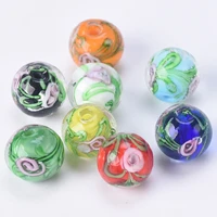 5pcs round 12mm flower pattern handmade lampwork glass loose beads for jewelry making diy crafts findings