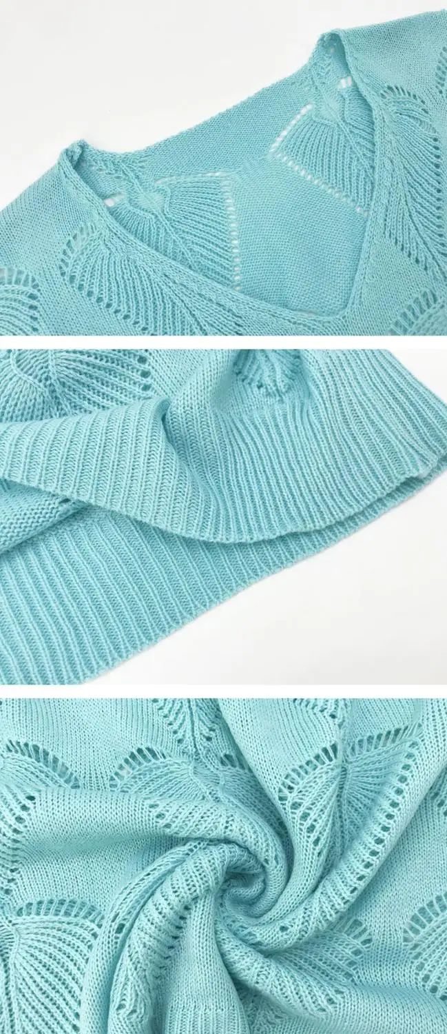 

Winter Women Sweaters Sexy V-neck Fashion Hollow Out Knit Sweater Long Sleeve Casual Solid Female Lovely Tops Autumn Streetwear