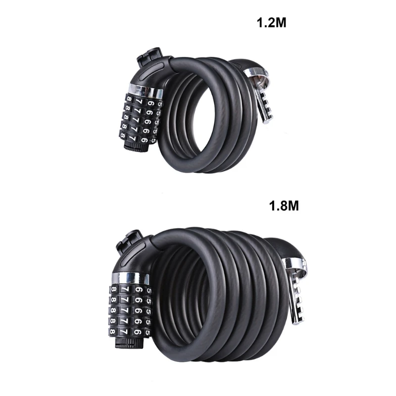 

High Security Bike Cable Lock 5 Digit Resettable Combination Coiling Durable and Tough Lock Anti-theft Riding Equipment
