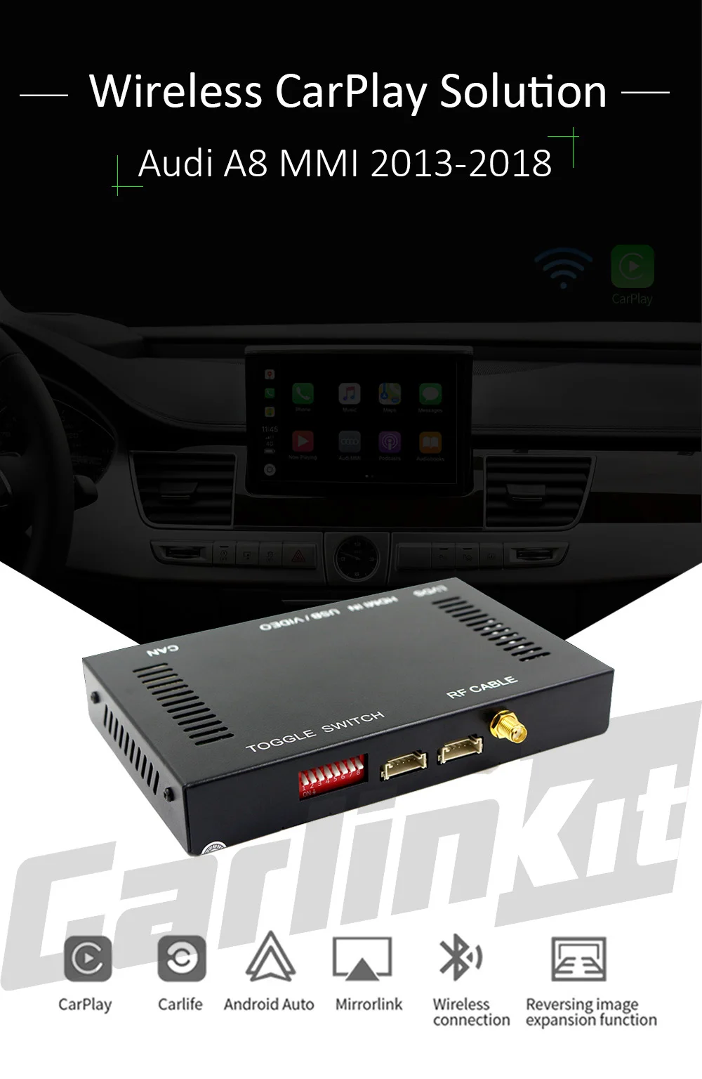 Carlinkit беспроводной CarPlay Android Авто декодер для Audi A8 MMI 2013- экран обратного изображения комплект модернизации