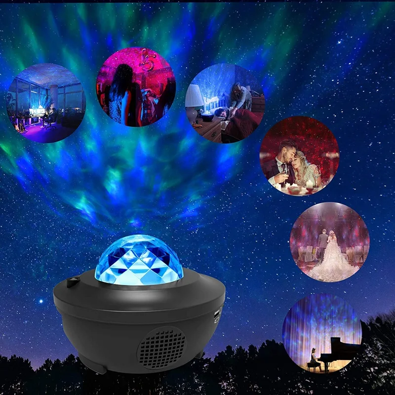 

8W Star Projector Night Light Ocean Wave Projector with Remote Control Changing Music Speaker Timer