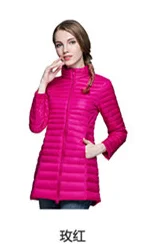 Новинка Зима 2019 женский пуховик средней длины с воротником-стойкой Легкий